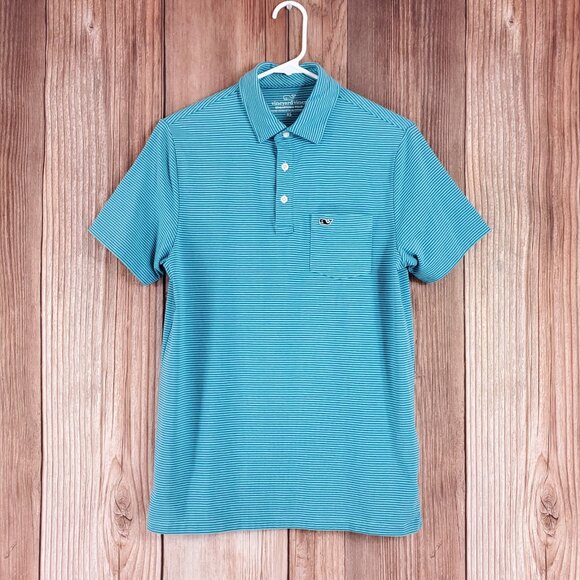 Vineyard Vines Mens Size XS Edgartown SS Polo Shirt Blue Striped Pocket - Picture 1 of 11